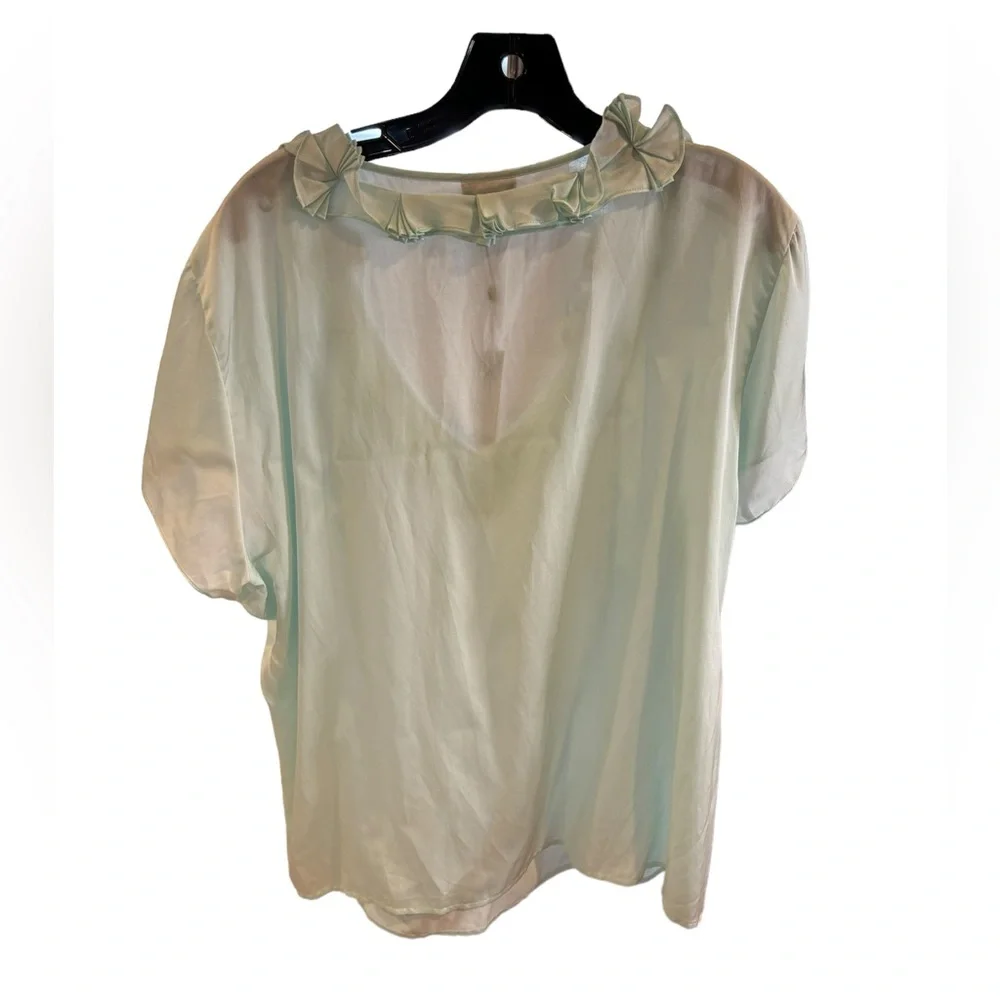 Talbots Women’s Light Aqua Blue Silk Blend‎ Ruffled Neck Blouse Size 24W (NWT) - Picture 3 of 8